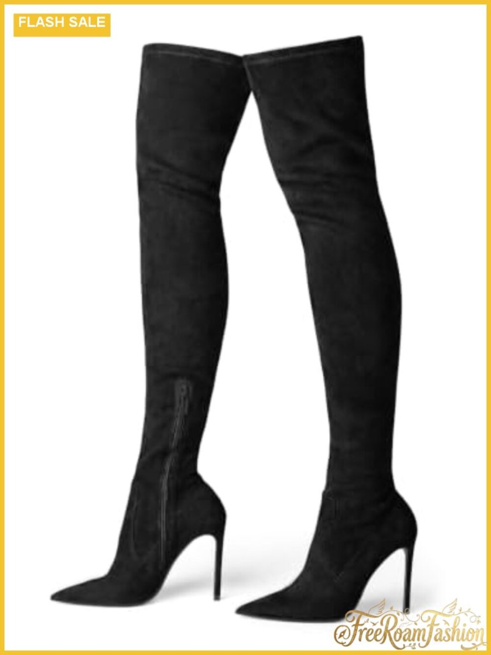Faux Suede Over The Knee Boots Pointed Toe Stiletto Heel Thigh High